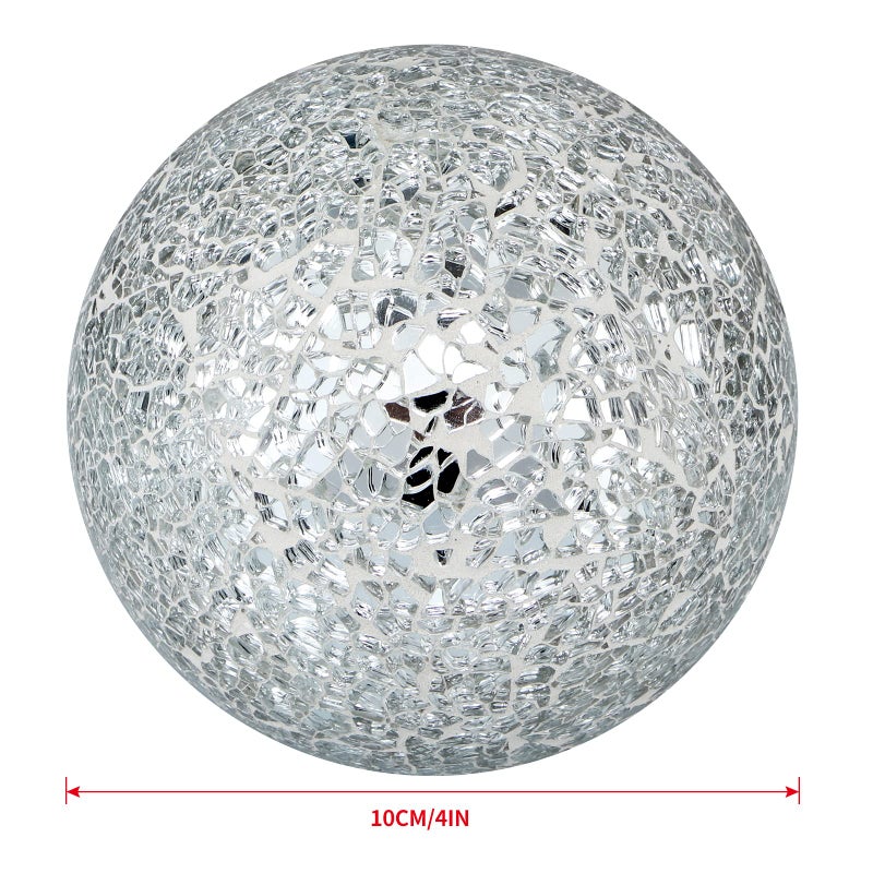 MDLUU 4" Decorative Orbs, Mosaic Sphere Balls, Centerpiece Balls for Bowls, Vases, Dining Table Decor, Pack of 3 (Silver) - Image 3